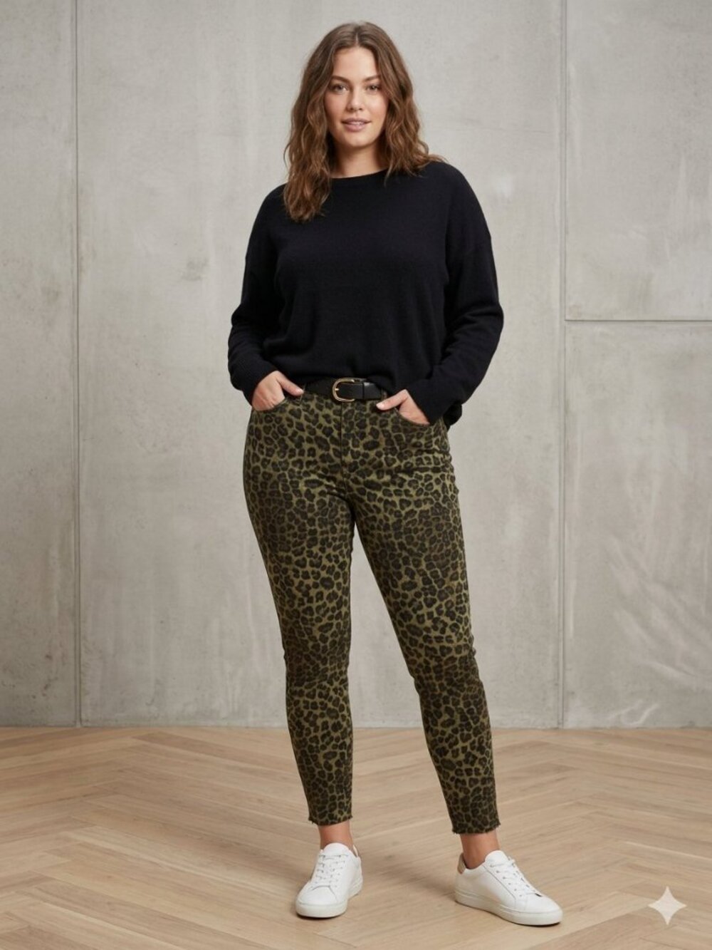 Good American Good Waist Crop Jeans Olive Leopard Animal Print Size 10/30